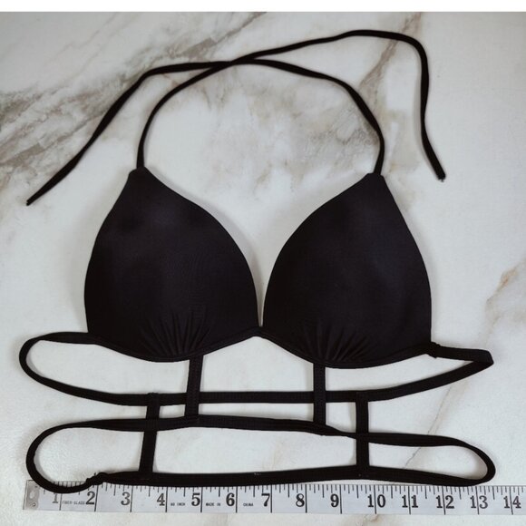 Unbranded Black Caged Molded Cup Halter Triangle Bikini Top, Sz L - Picture 3 of 10